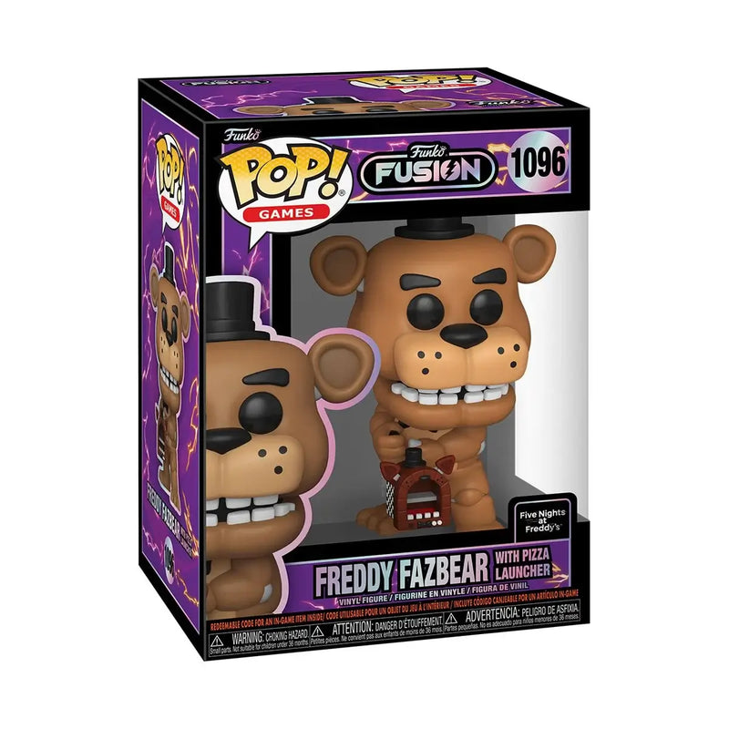 Funko Pop! vinyl figure packaging of Freddy Fazbear with Pizza Launcher, featuring the Funko logo and product number.