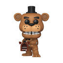 Funko Pop! vinyl figure Freddy Fazbear with Pizza Launcher wearing a top hat and bow tie on a white background