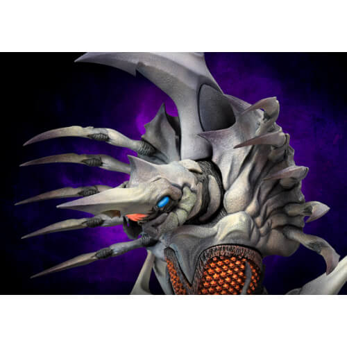 Close-up of a detailed Legion creature with a purple background