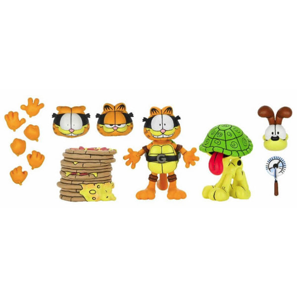 Set of Garfield and Odie action figures and accessories on a white background