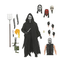 Ghost Face Action figure with accessories including masks, weapons, and a vehicle on a white background