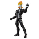 Action figure with black and white costume and orange hair on a white background