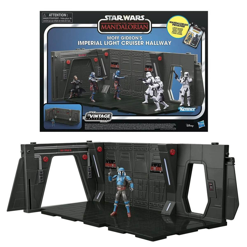 Moff Gideon’s Imperial Light Cruiser Hallway Playset Star Wars: The Vintage Collection, showing packaged and unpackaged