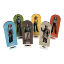 Set of character cards with illustrated figures on a white background