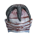 Mask with ram-like horns on a white background
