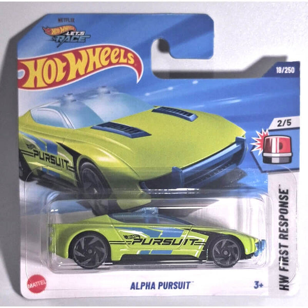 Hot Wheels Alpha Pursuit toy car in packaging on a white background