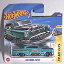 Hot Wheels Custom '53 Chevy toy car in packaging with Hot Wheels logo.