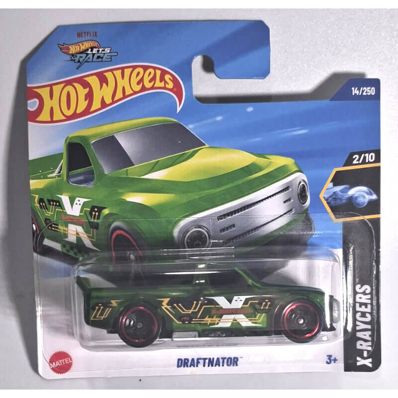 Hot Wheels Draftnator toy car in packaging with X-Raycers branding