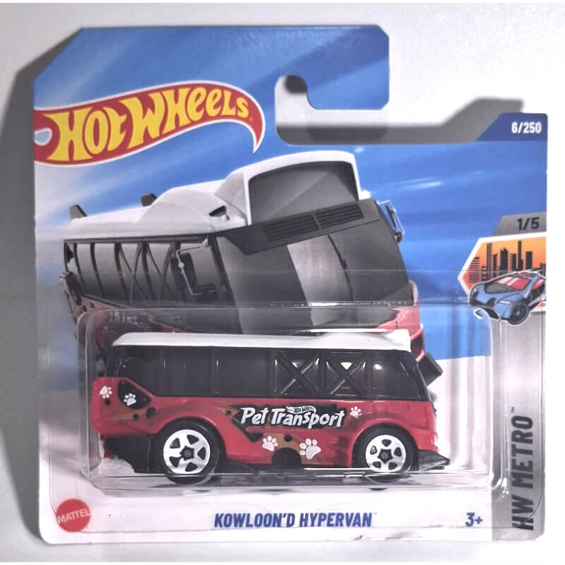 Hot Wheels Kowloon D Hypervan toy car in packaging with Hot Wheels logo.