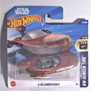 Hot Wheels X-34 Landspeeder toy car in packaging with Star Wars branding.