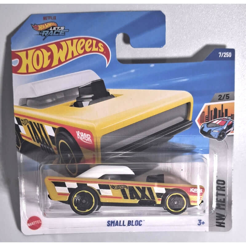 Hot Wheels taxi car small bloc in packaging with Hot Wheels logo