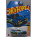 Hot Wheels toy car in packaging with blue and green design