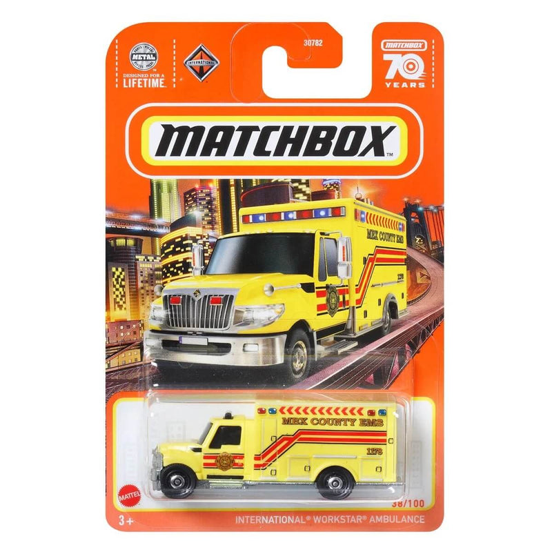 International Workstar Ambulance, Matchbox 2023 Mainline Cars (Mix 9) 1:64 Scale Diecast Cars