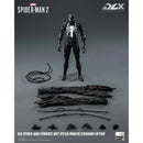Marvel Spider-Man 2 DLX Spider-Man Symbiote Suit figure with accessories on a gray background