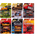 Collection of Johnny Lightning model car packages in various styles and colors.