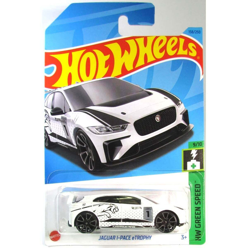 Hot Wheels 2023 Mainline HW Green Speed Series 1:64 Scale Diecast Cars (International Card), Jaguar I-Pace eTrophy