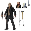 Friday the 13th 2009 Remake Ultimate Jason 7 Inch NECA Action Figure, Standing Jason holding his machete and other accessories which includes two additional heads and tools