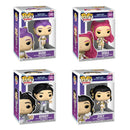 Four K-pop Funko Pop! vinyl figures in their packaging on a white background
