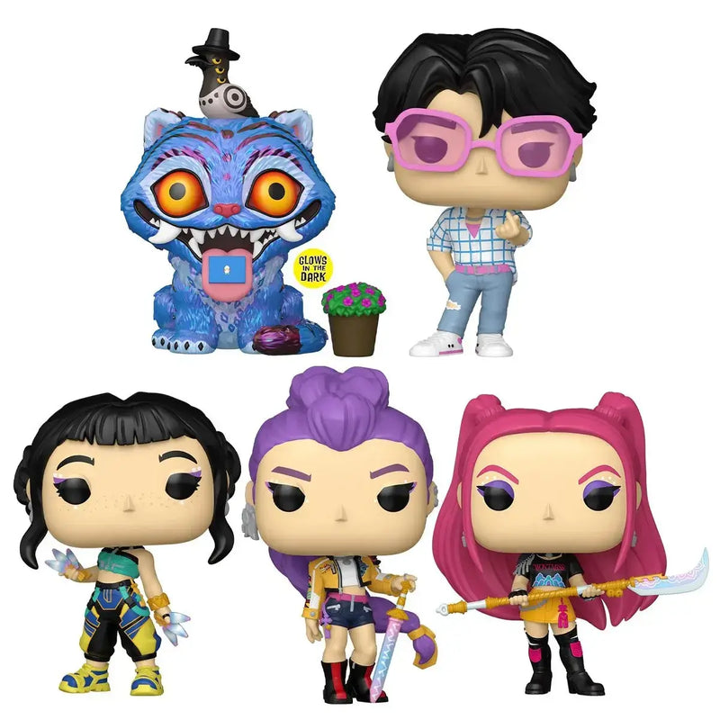KPop Demon Hunters Funko figurines with unique designs on a white background