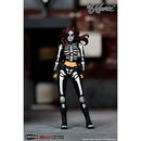 Action figure in skeleton costume with 'La Muerta' branding on a blurred background