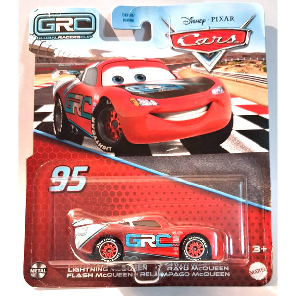 Toy car - Lightning McQueen packaging featuring a red race car with 'GRC' branding on a white background.