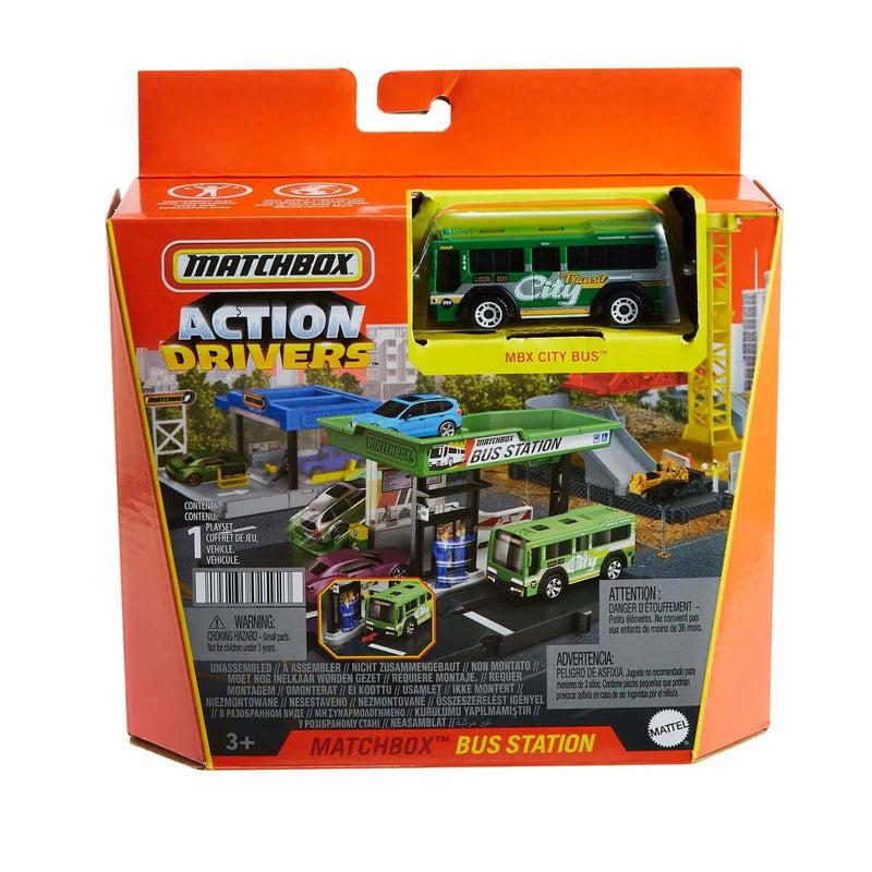 Matchbox Action Drivers Expansion Playsets with 1:64 Scale Diecast Car, Bus Station