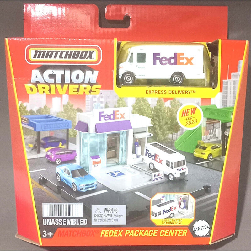 Matchbox Action Drivers Expansion Playsets with 1:64 Scale Diecast Car, FEDEX Package Center