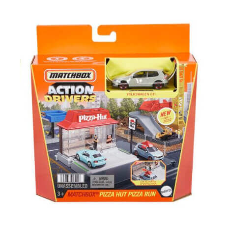 Matchbox Action Drivers Expansion Playsets with 1:64 Scale Diecast Car pizza hut pizza run