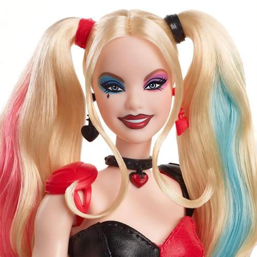 Harley Quinn Barbie Signature Doll Gold Label DC Batman 85th Anniversary, closeup of face