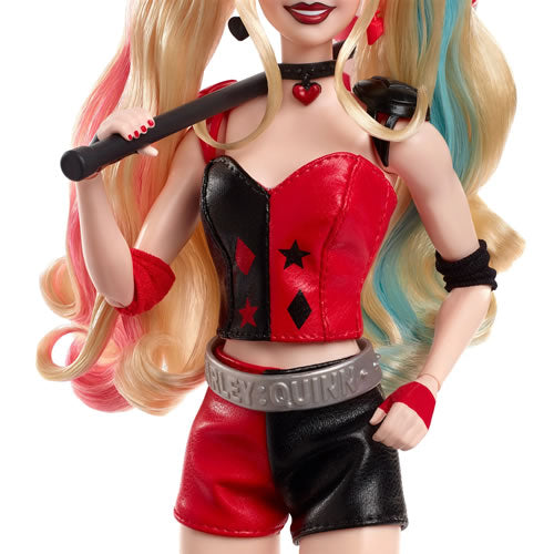 Harley Quinn Barbie Signature Doll Gold Label DC Batman 85th Anniversary, closeup of clothing