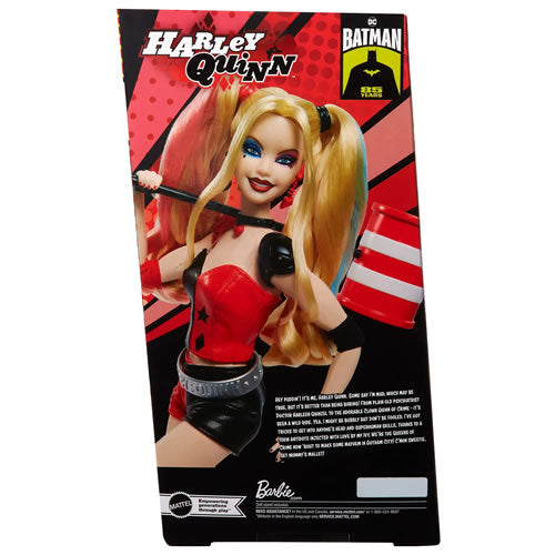 Harley Quinn Barbie Signature Doll Gold Label DC Batman 85th Anniversary, packaging back