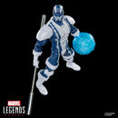 Marvel Legends Cardiac figure with blue and white costume holding a blue energy ball on a black background