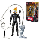 Marvel Legends Ghost Rider action figure with accessories and packaging on a white background