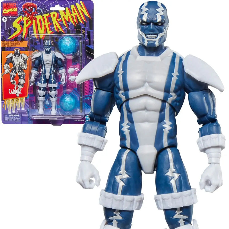 Blue and white Cardiac action figure with packaging in the background