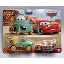 Packaged toy cars from Disney Pixar's 'Cars' series on a gray background