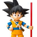 Bandai S.H.Figuarts Dragon Ball Daima Son Goku Mini Action Figure holding stick with left arm and smile on face