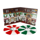 Vinyl records with a colorful interior design layout on a white background