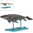Jurassic World Rebirth Mosasaurus Plannosaurus Model Kit, pictured with dinosaur build and with skeleton build displayed on stand