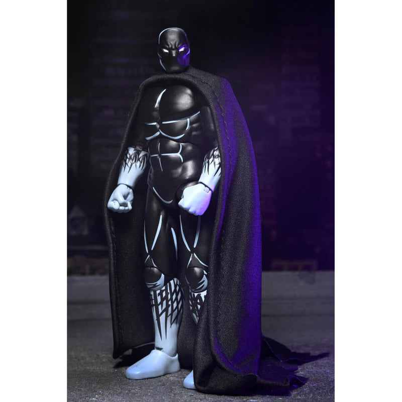 Nobody Mirage Comics figure with a dark cape and purple mask on a dark background