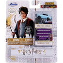 Harry Potter in packaging with 1959 Ford Anglia and The Knight Bus illustrations.