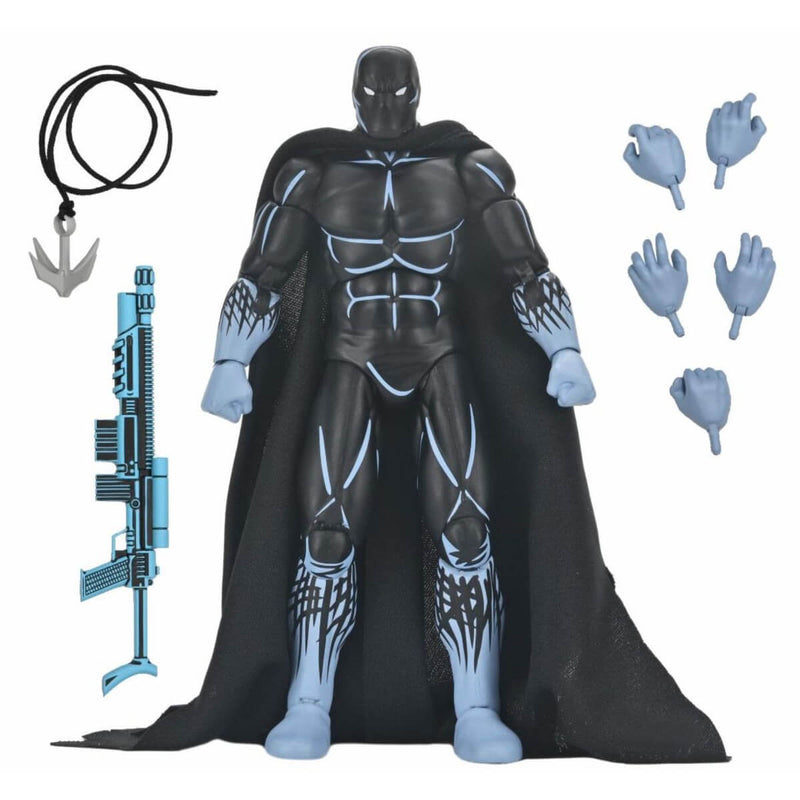 Nobody Mirage comics action figure with cape, weapons, and accessories on a white background