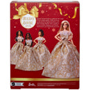 Boxed 2025 Holiday Barbie doll with gold and red design