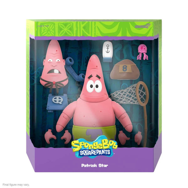 Patrick Star- SpongeBob SquarePants Ultimates 7" Scale Action Figure - Super7, front display of window packaging for Patrick Star