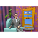 Pee-wee Herman Ultimate NECA 7-Inch Scale Action Figure sitting in chair with grin of his face next to his pal, Pterri 