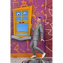 Pee-wee Herman Ultimate NECA 7-Inch Scale Action Figure standing with smile across face right beside window that has eyes