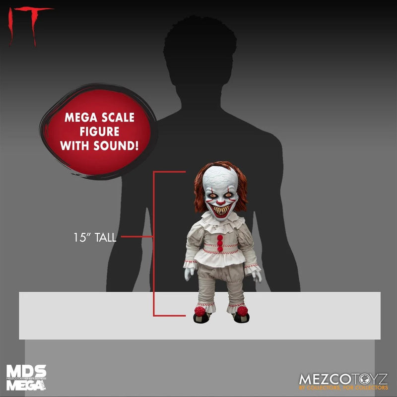 Mezco Toyz IT: Talking Sinister Pennywise Designer Series 15-Inch Doll, showing height measurement