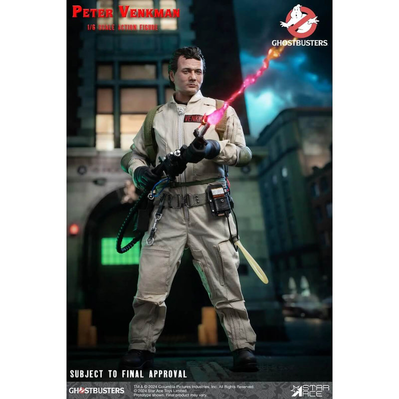 Peter Venkman Ghostbusters (1984) 1/6 Scale Action Figure - Star Ace, unpackaged firing proton weapon, right view