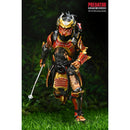 Predator Hunting Grounds Ultimate Samurai Predator 7-Inch Scale NECA Action Figure jumping forward with staff in hand