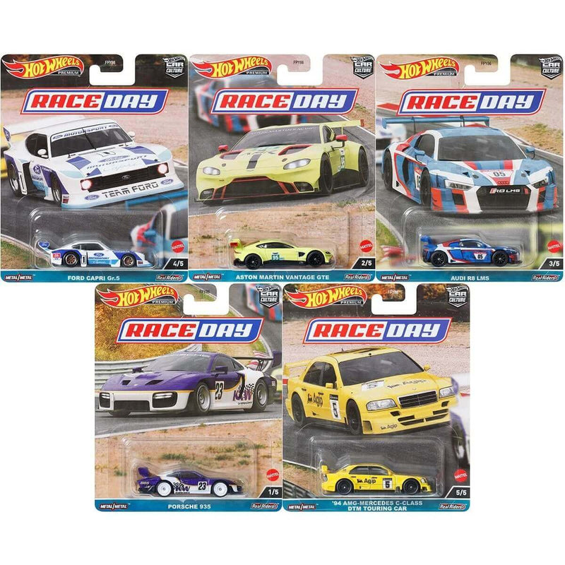 Hot Wheels 2023 Car Culture 'HW Race Day' 1:64 Scale Diecast Vehicles, bundle of all 5