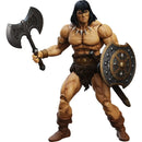 Conan the Barbarian Action figure holding an axe and shield on a white background